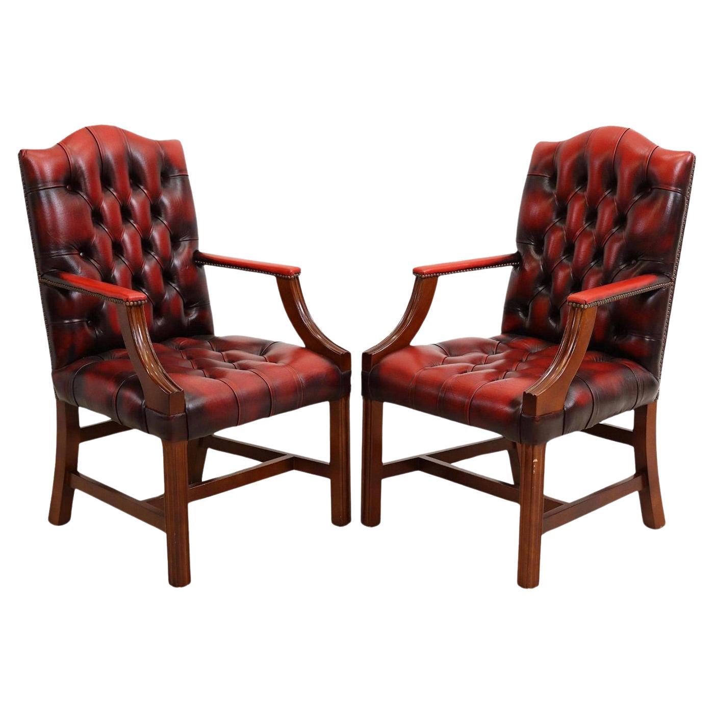 Vintage English Gainsborough Style Leather Armchairs, a Pair For Sale