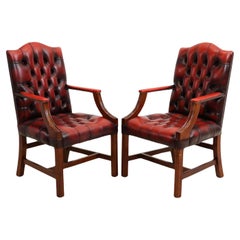 Used English Gainsborough Style Leather Armchairs, a Pair