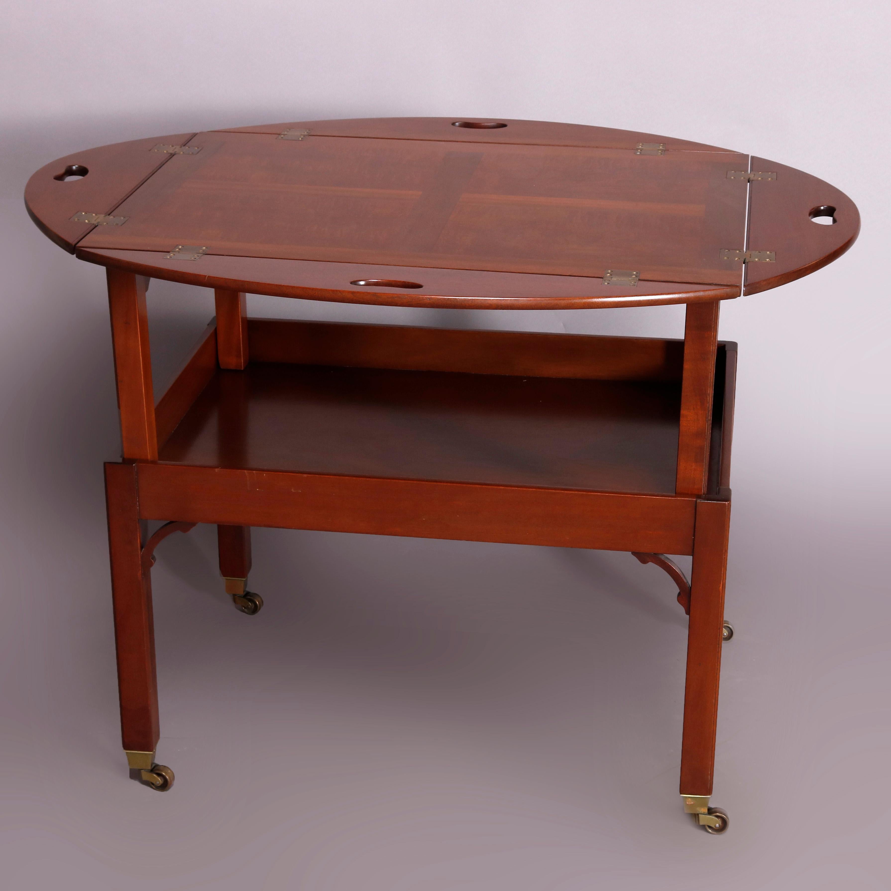 Inlay Vintage English George III Style Kittinger Mahogany Tea Table and Stand