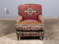 Vintage English George Smith Kilim Upholstered Club Chair on Casters