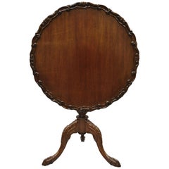 Retro English Georgian Chippendale Mahogany Pie Crust Tilt Top Tea Table