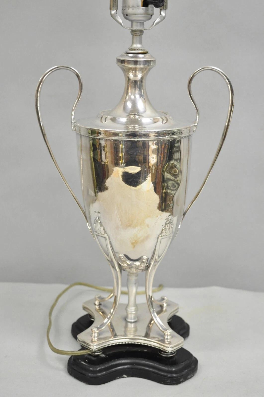 Vintage English Georgian Silver Plated Urn Trophy Cup Samovar Table Lamp For Sale 4