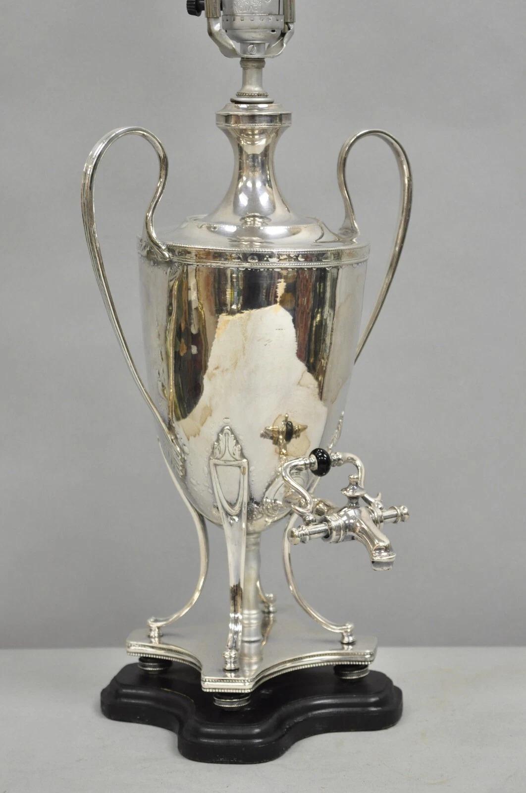 Unknown Vintage English Georgian Silver Plated Urn Trophy Cup Samovar Table Lamp For Sale