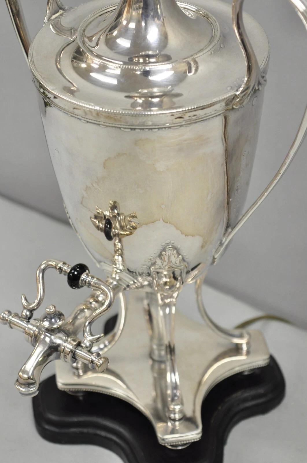 Vintage English Georgian Silver Plated Urn Trophy Cup Samovar Table Lamp For Sale 1