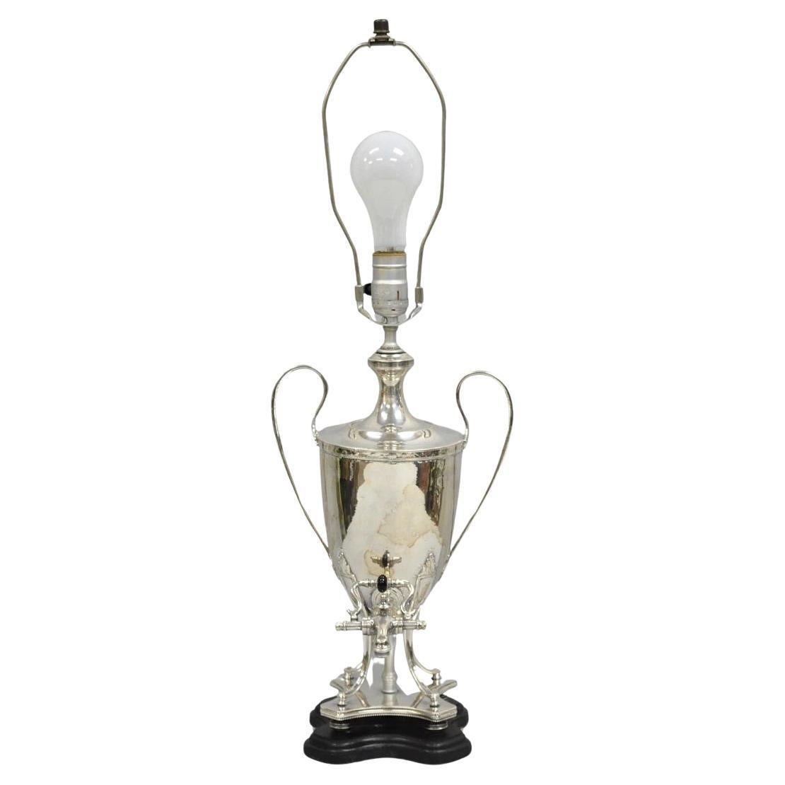 Vintage English Georgian Silver Plated Urn Trophy Cup Samovar Table Lamp For Sale