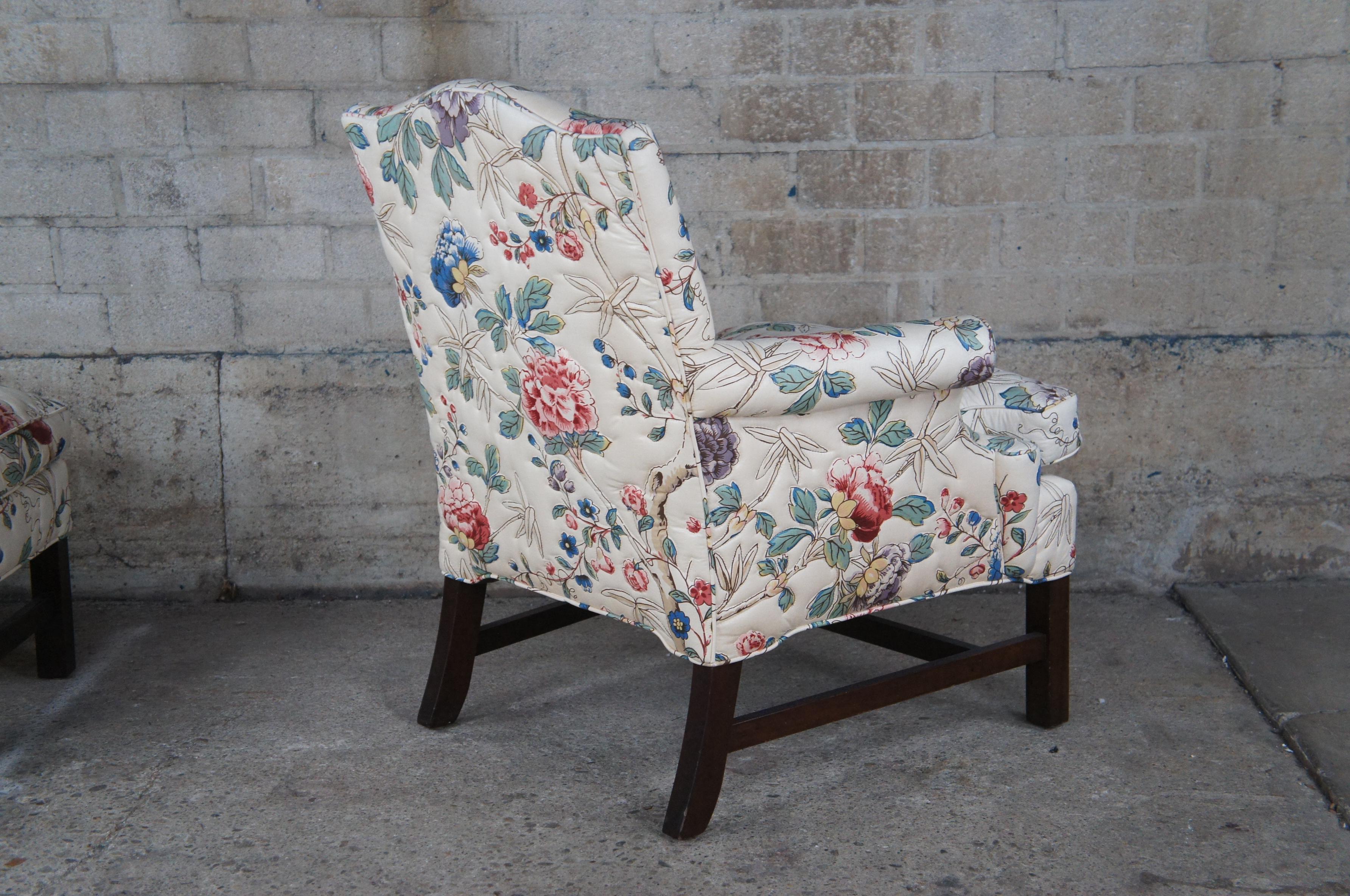 Vintage English Georgian Style Elizabeth Arm Chair & Ottoman Crewel Fabric 5
