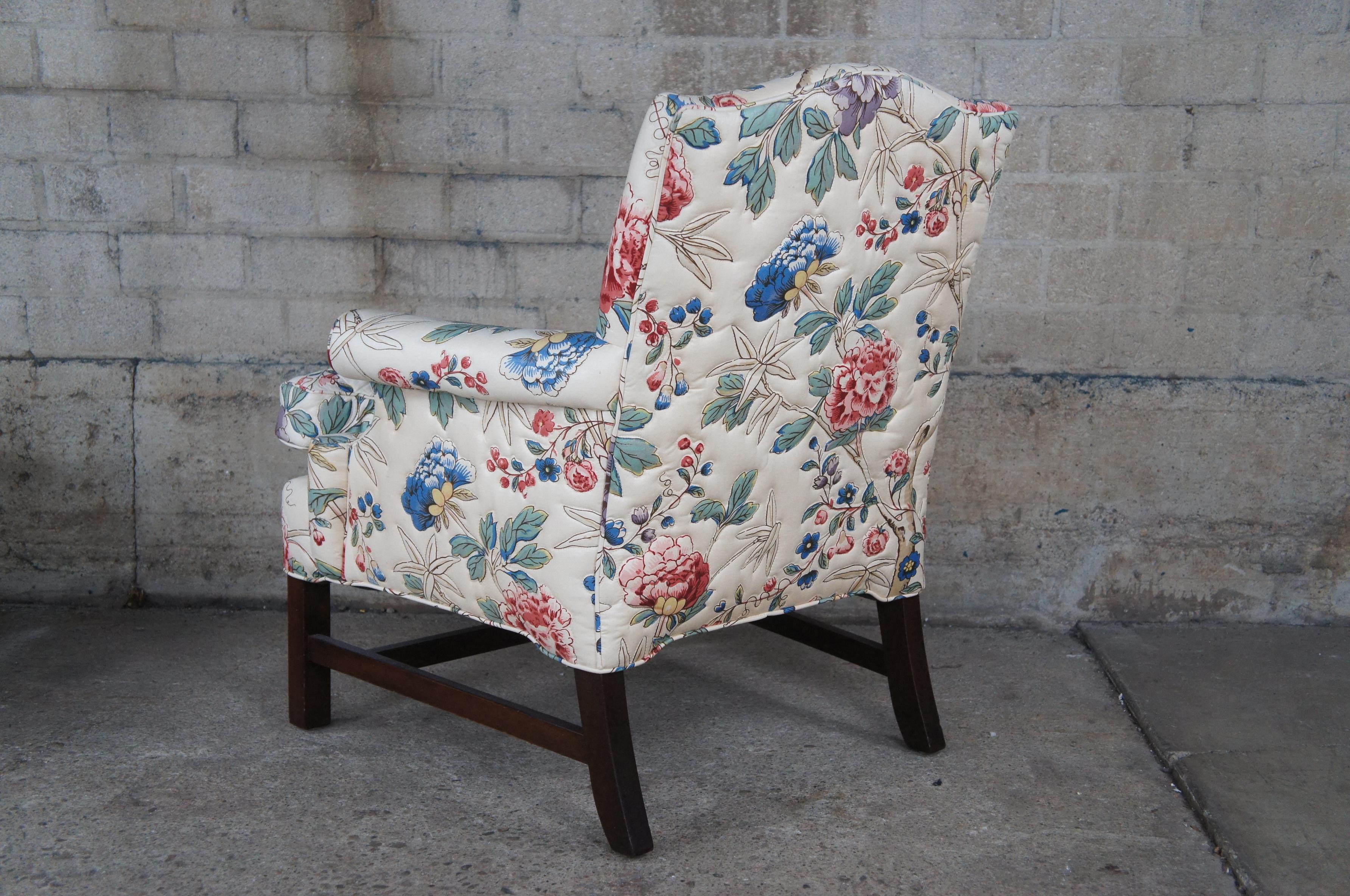 Vintage English Georgian Style Elizabeth Arm Chair & Ottoman Crewel Fabric 3
