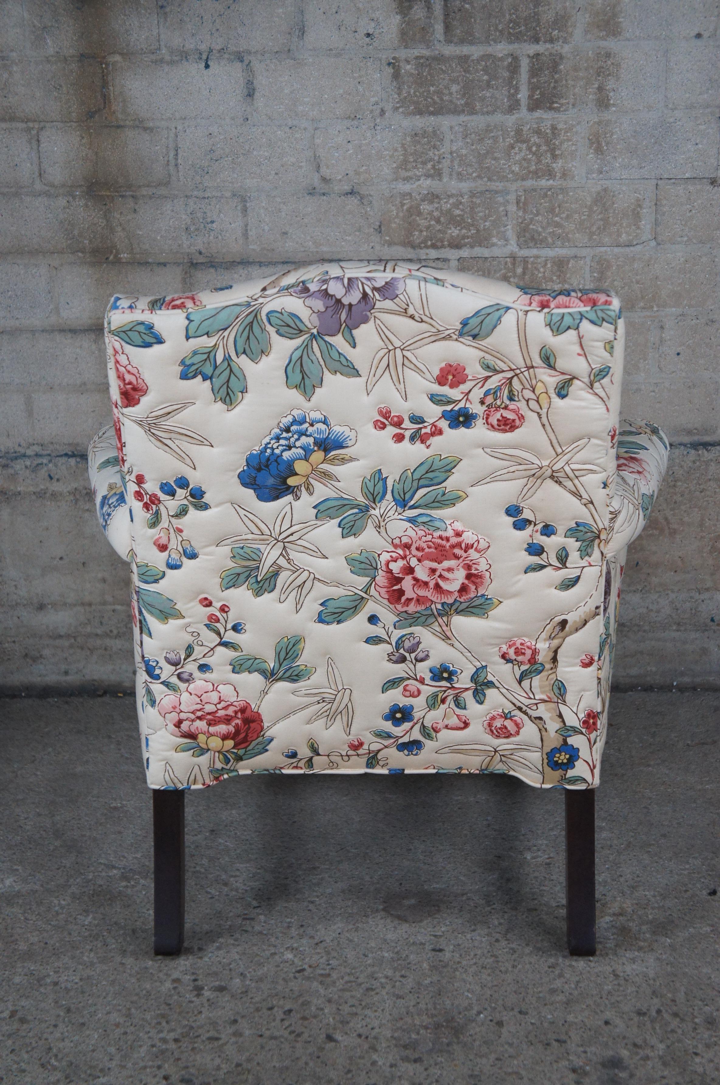 Vintage English Georgian Style Elizabeth Arm Chair & Ottoman Crewel Fabric 4