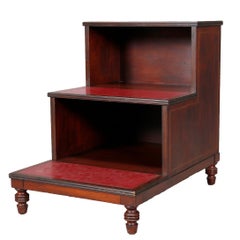 Vintage English Georgian Style Inlaid Mahogany and Leather Bed Steps