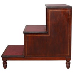 Vintage English Georgian Style Inlaid Mahogany and Leather Bed Steps