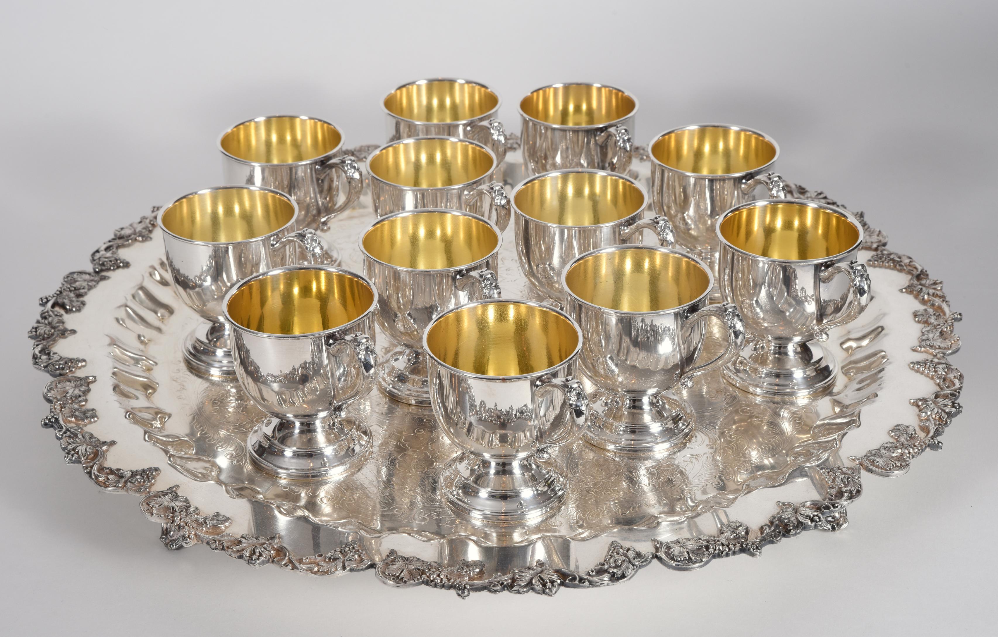Vintage English Georgian Style Silver Plated or Copper 15 Piece Punch Bowl Set 3