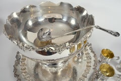 Vintage English Georgian Style Silver Plated or Copper 15 Piece Punch Bowl Set