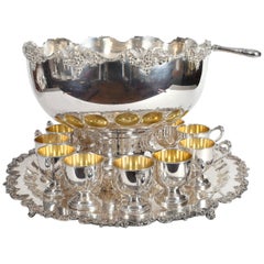 Vintage English Georgian Style Silver Plated or Copper 15 Piece Punch Bowl Set