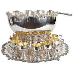 Vintage Anglais Style Géorgien Plaqué Argent ou Cuivre 15 Pièces Punch Bowl Set