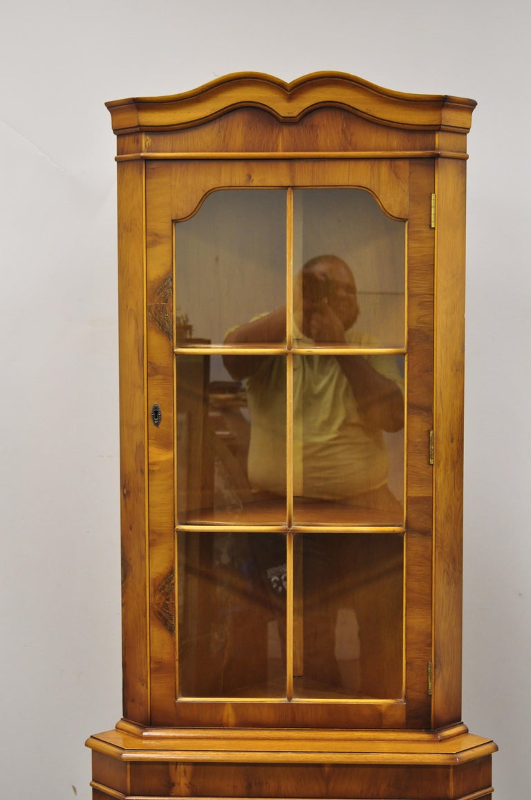 Vintage English Yew Wood Small Corner China Cupboard