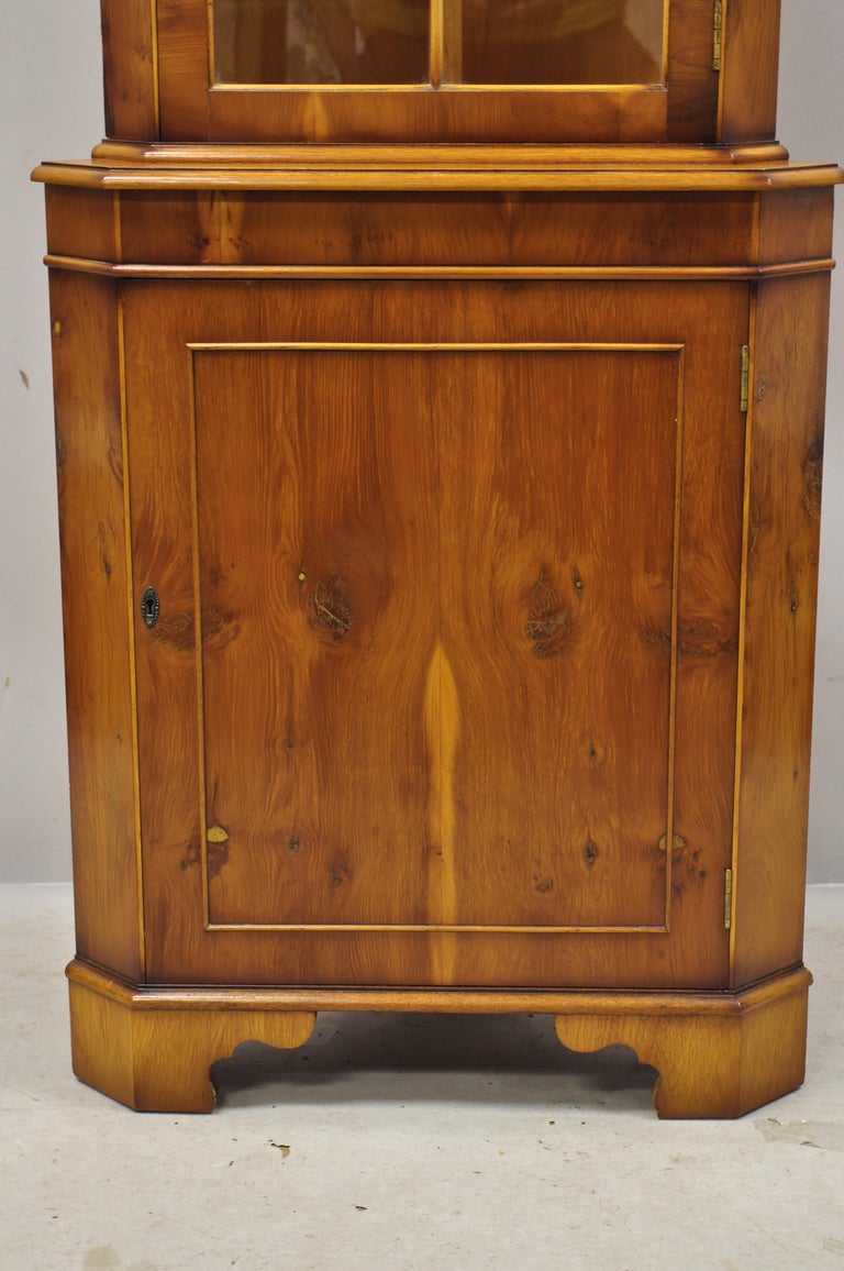 Vintage English Yew Wood Small Corner China Cupboard