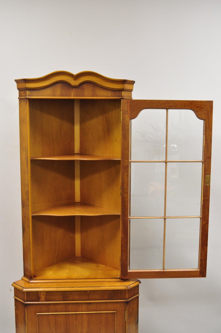 Vintage English Yew Wood Small Corner China Cupboard