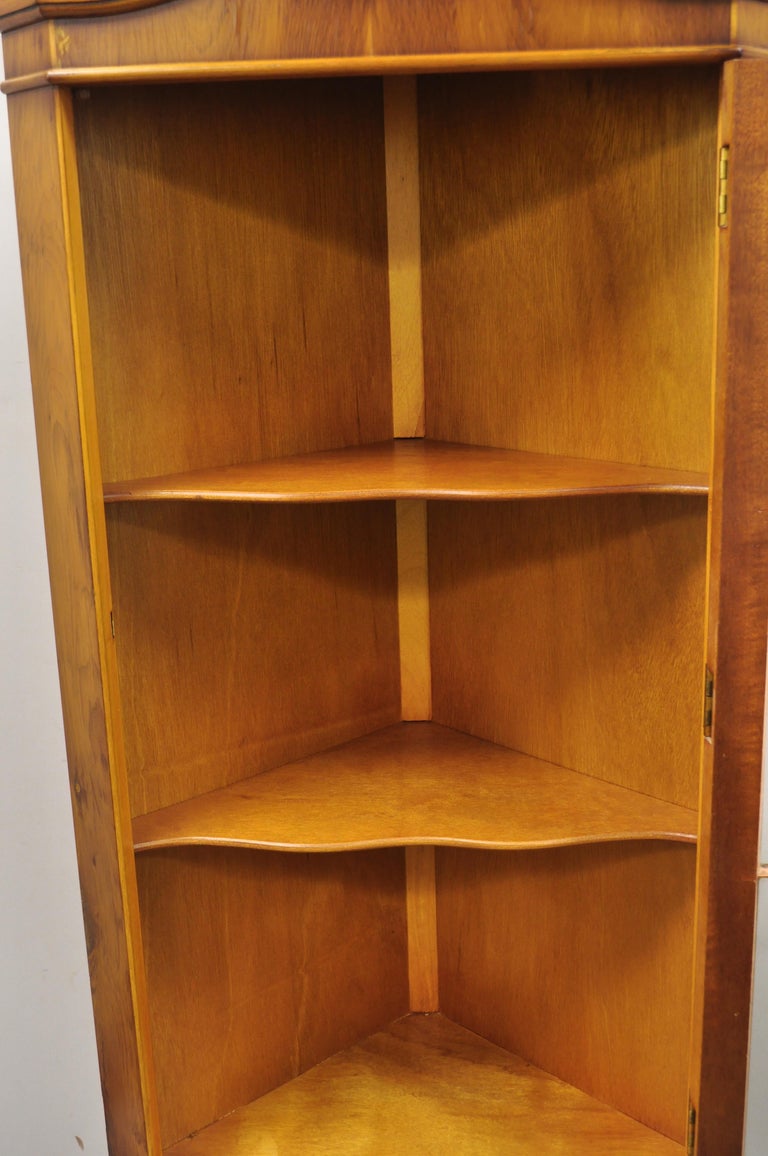 Vintage English Yew Wood Small Corner China Cupboard