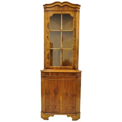 Vintage English Georgian Yew Wood Small Corner China Cabinet Cupboard