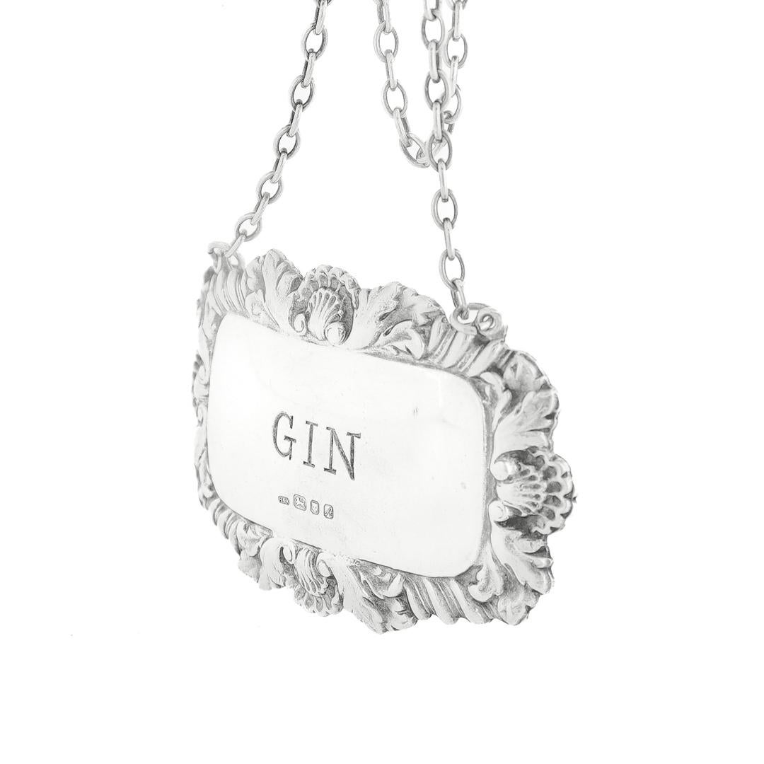 Edwardian Vintage English Gin Decanter / Liquor Label by Richards & Knight For Sale