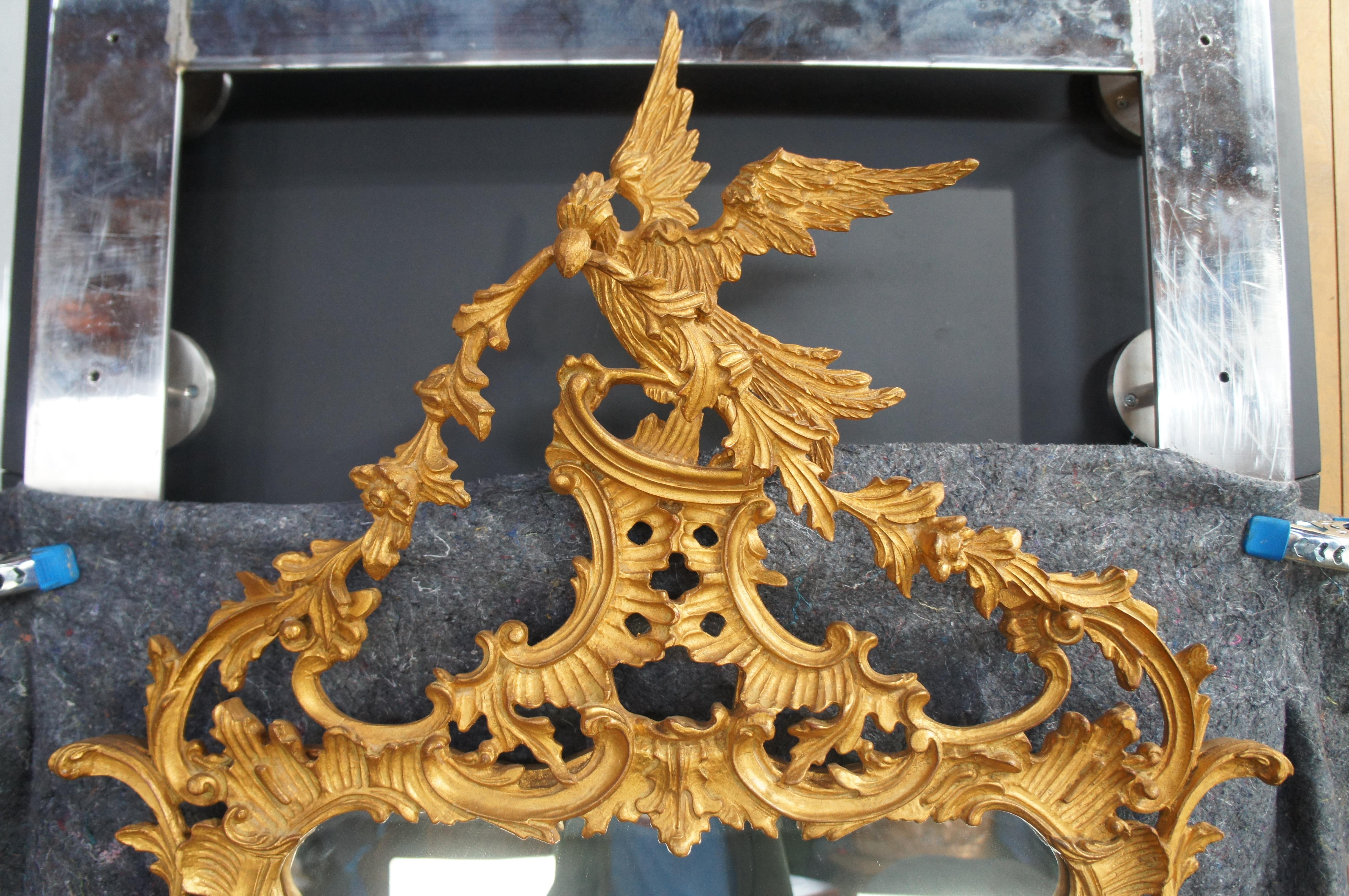 20th Century Vintage English Grand Phoenix Chippendale Style Mirror Gold Baroque Rococo 80