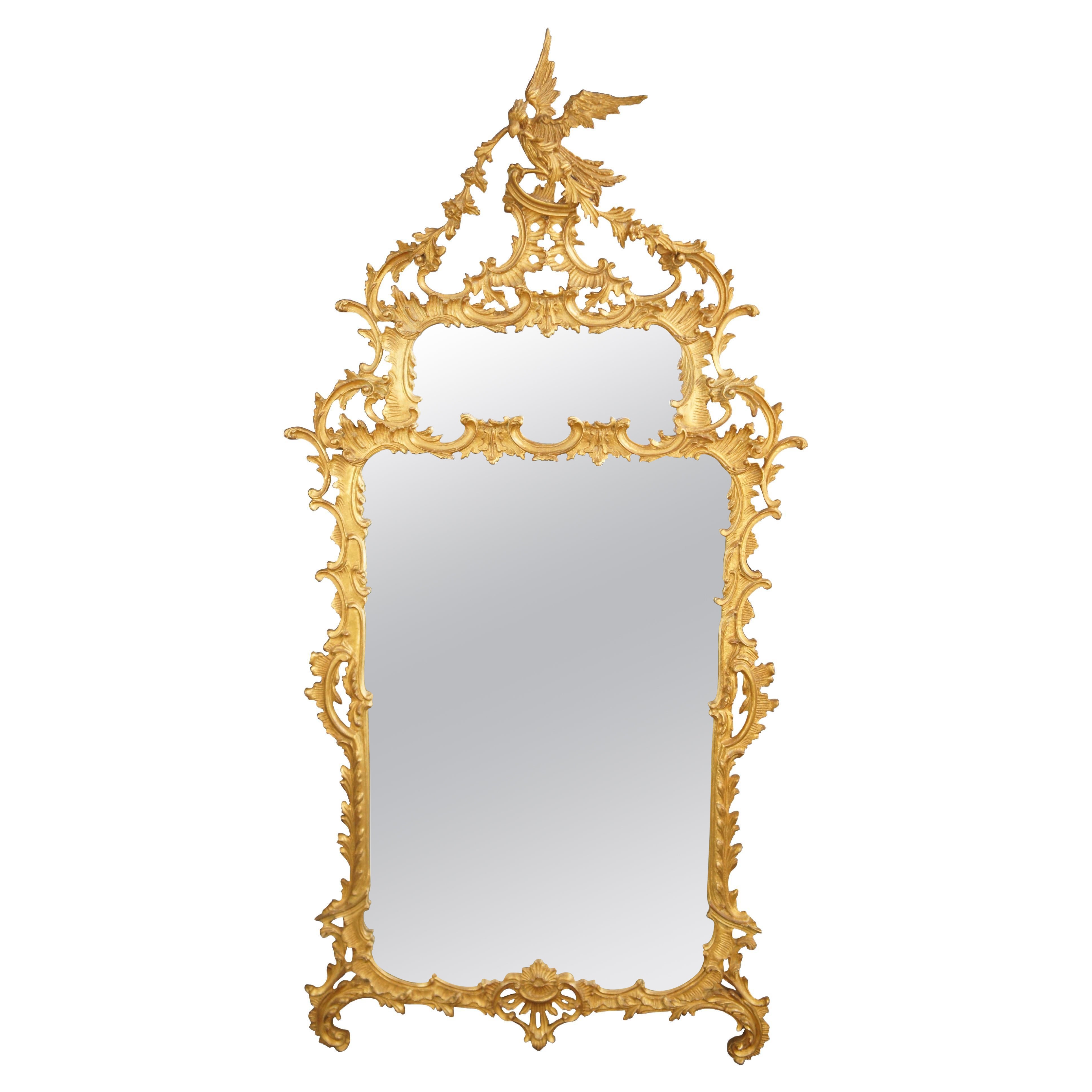 Espejo Vintage Inglés Grand Phoenix Estilo Chippendale Oro Barroco Rococó 80 en venta