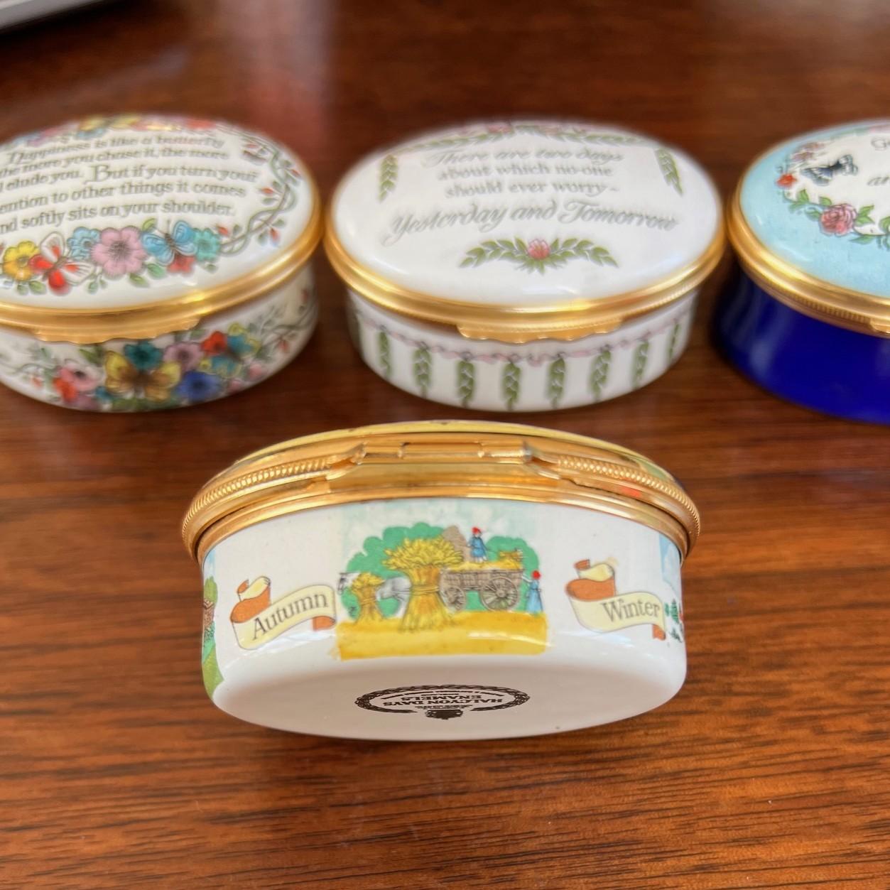Englische Halcyon Days Emaille-Schachteln mit Sentimental Quotes, Blumendekor, Vintage im Angebot 6