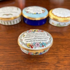 Vintage English Halcyon Days Enamel Boxes With Sentimental Quotes, Floral Decor