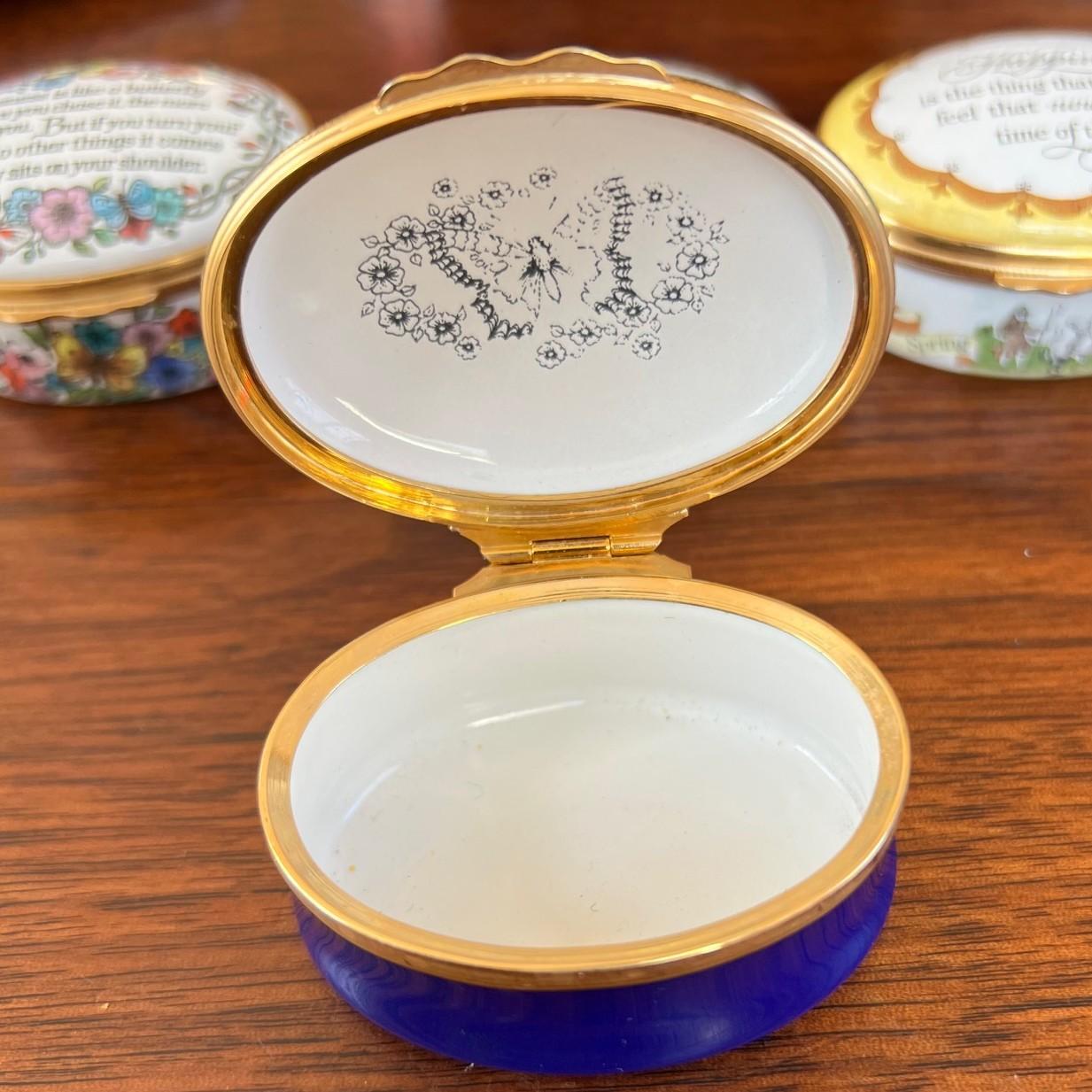 Englische Halcyon Days Emaille-Schachteln mit Sentimental Quotes, Blumendekor, Vintage im Angebot 2