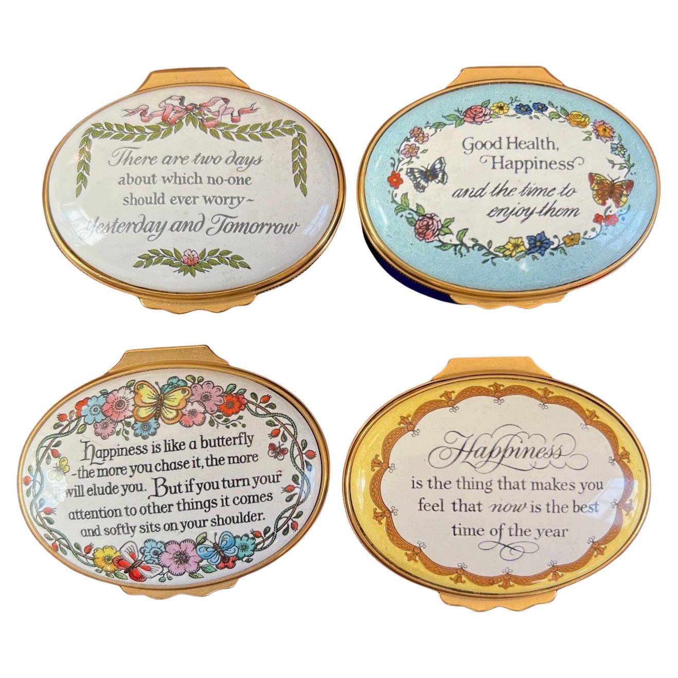 Cajas de Esmalte Inglesas Vintage Halcyon Days Con Citas Sentimentales, Decoración Floral