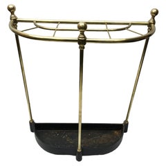 Used English Half Round Brass Umbrella Stand With Cast Iron Base 