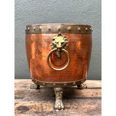 Vintage English Hammered Copper and Brass Paw Foot Planter