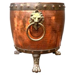 Vintage English Hammered Copper and Brass Paw Foot Planter