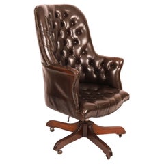 Vintage English Hand Made Leather Directors Desk Chair Mid 20th Century