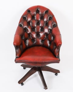 Vintage English Hand Made Leather Directors Desk Chair Ox Blood 20th Century