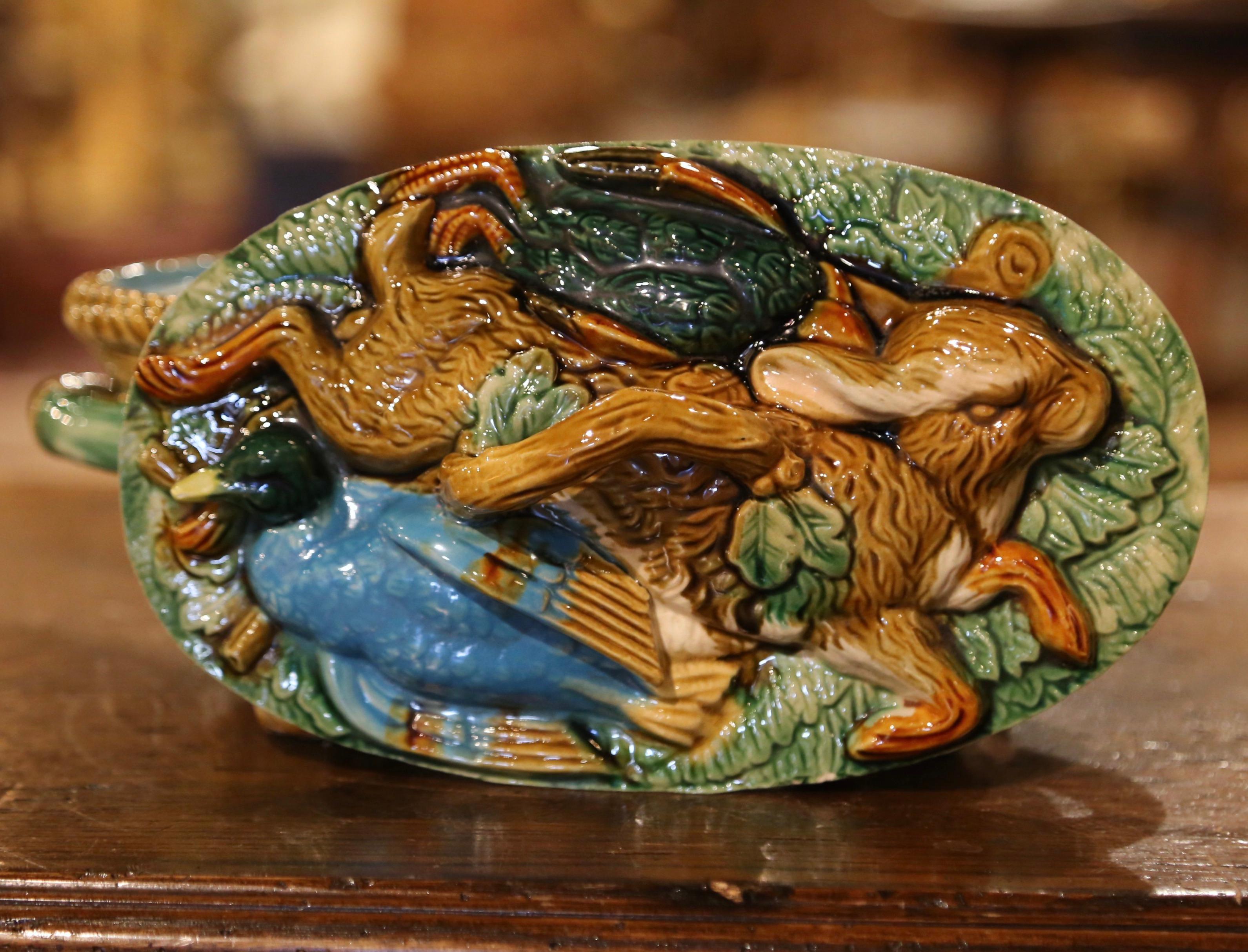 Vintage English Hand-Painted Minton Style Majolica Game Pie Tureen with Lid 4