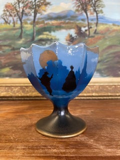 Vintage English Hand-Painted Pedestal Vase w/ Scenic Silhouette, Made in England