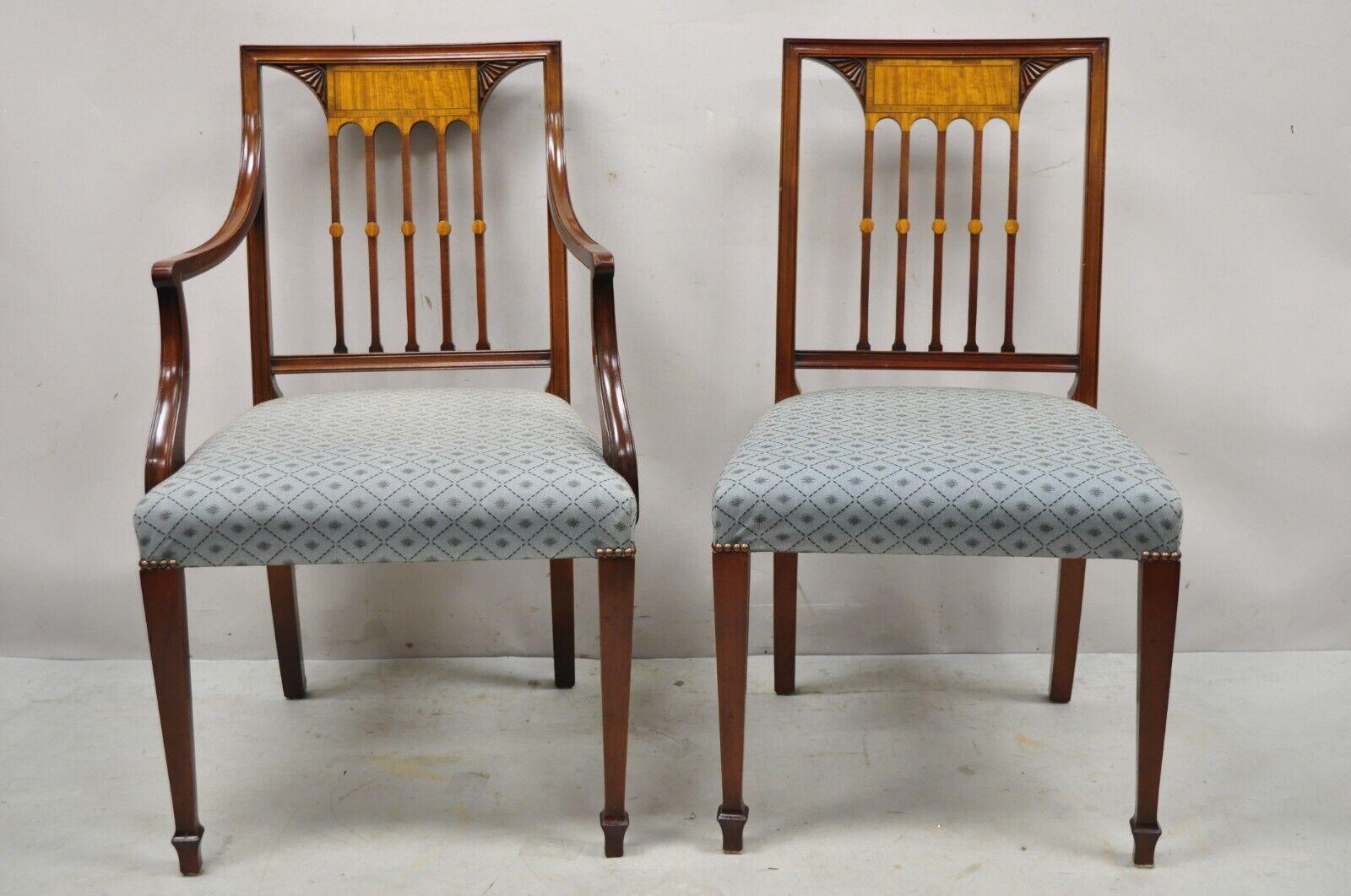 Chaises de salle à manger anglaises vintage de style Hepplewhite en acajou et bois de citronnier incrusté - Lot de 6 7