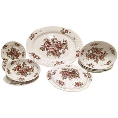 20th Century English Ironstone Dinnerware "Devon Sprays By Johnson Brothers S/16