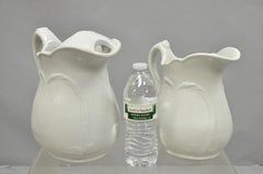 Vintage English Ironstone White Farmhouse Milk Water Pitchers - Set of 2