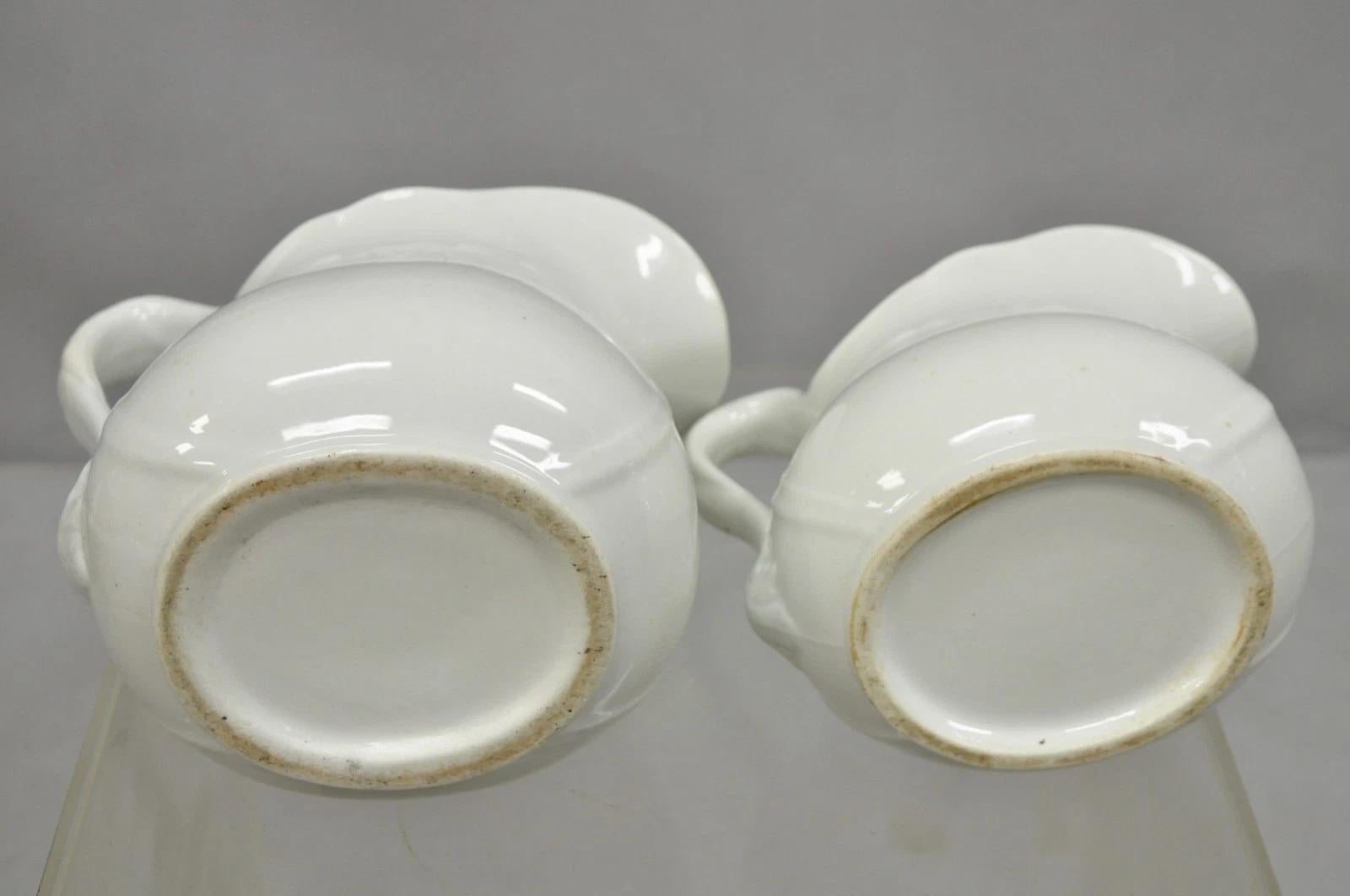 Vintage English Ironstone White Farmhouse Milk Water Pitchers - Set of 2 For Sale 3