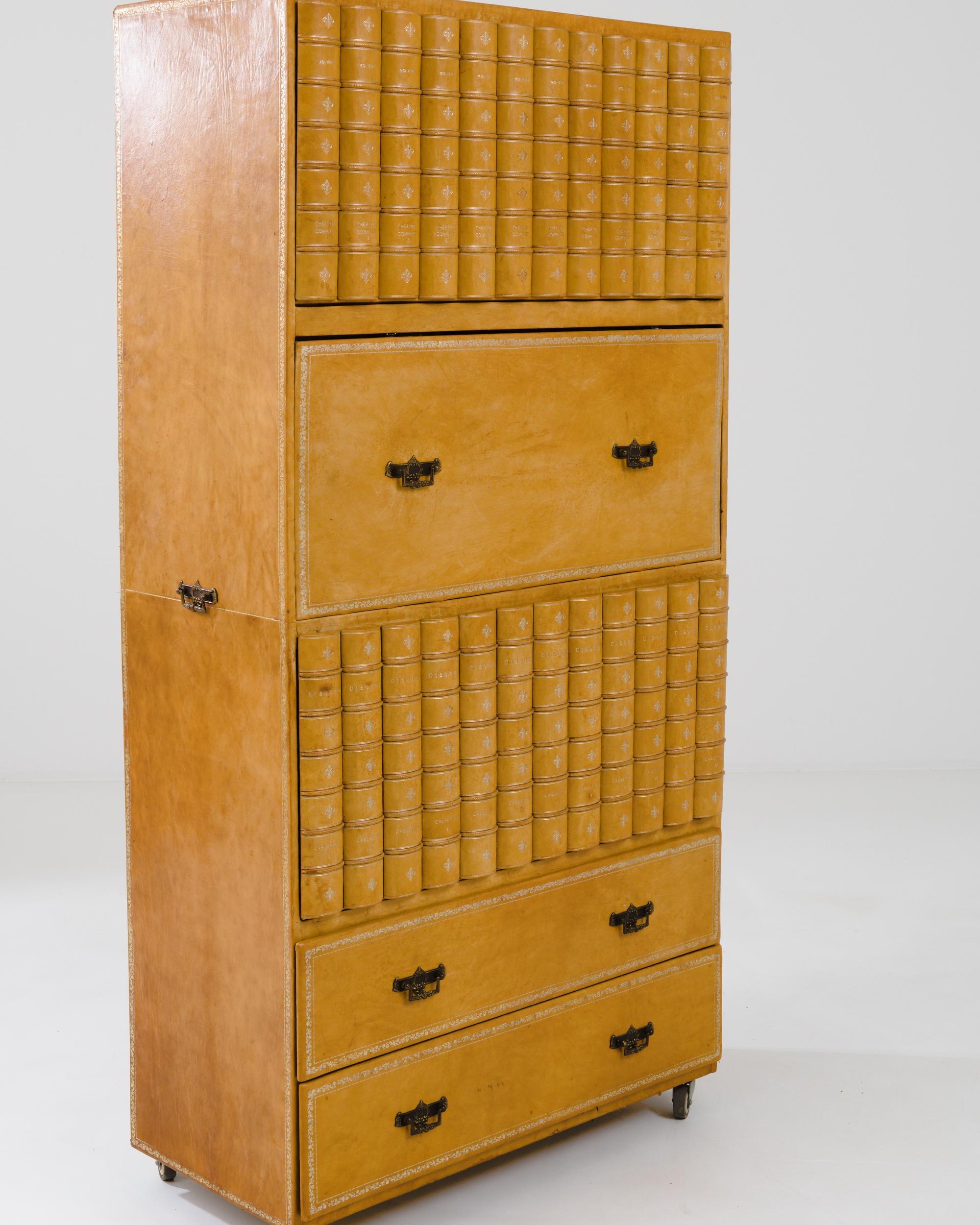 Vintage English Leather Bound Cabinet  1