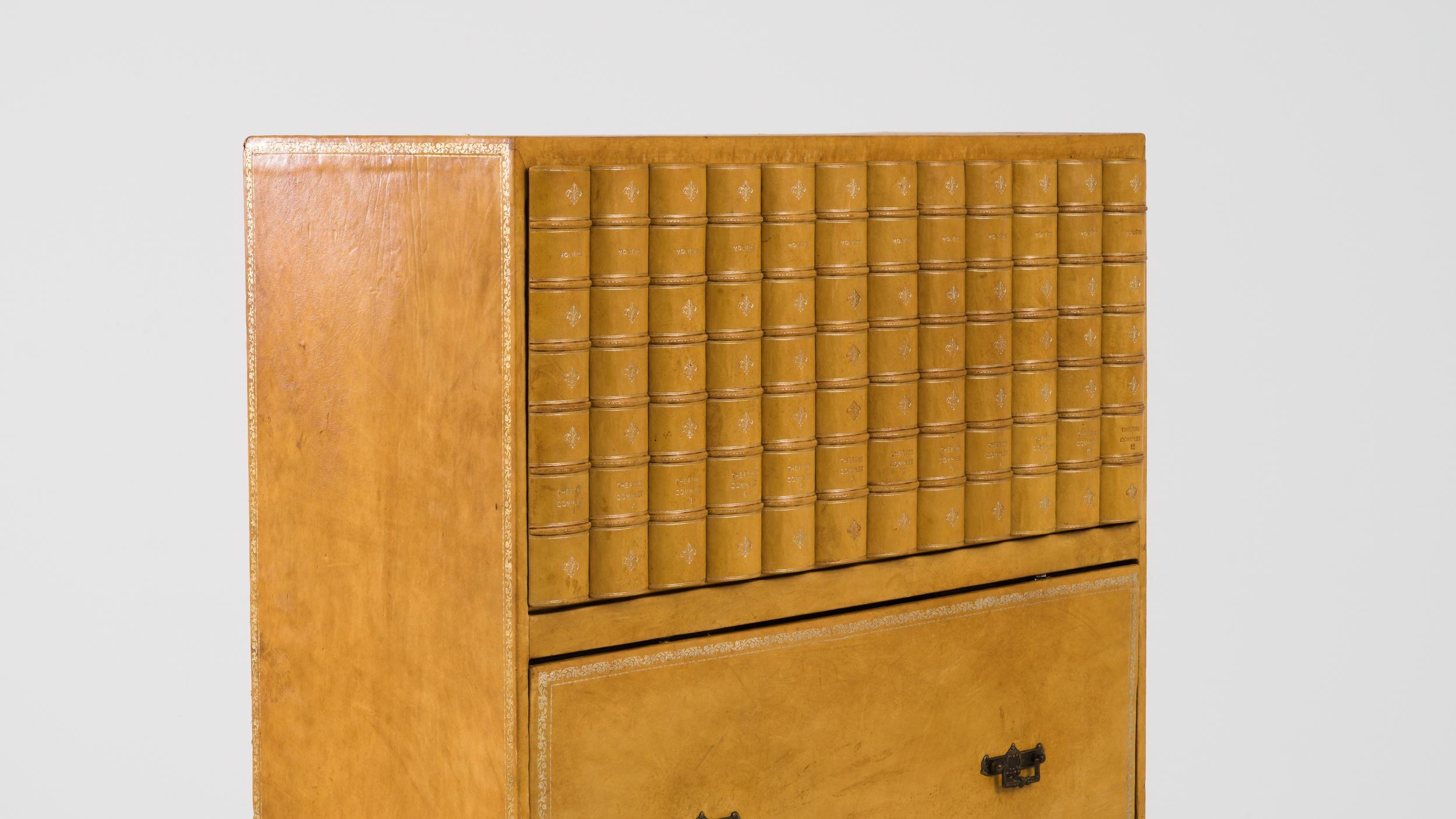 Vintage English Leather Bound Cabinet  2