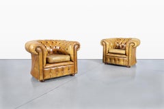 Vintage English Leather Chesterfield Club Chairs