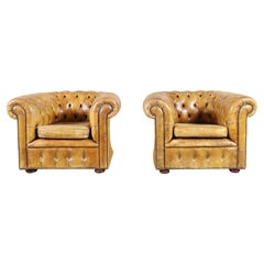 Vintage English Leather Chesterfield Club Chairs