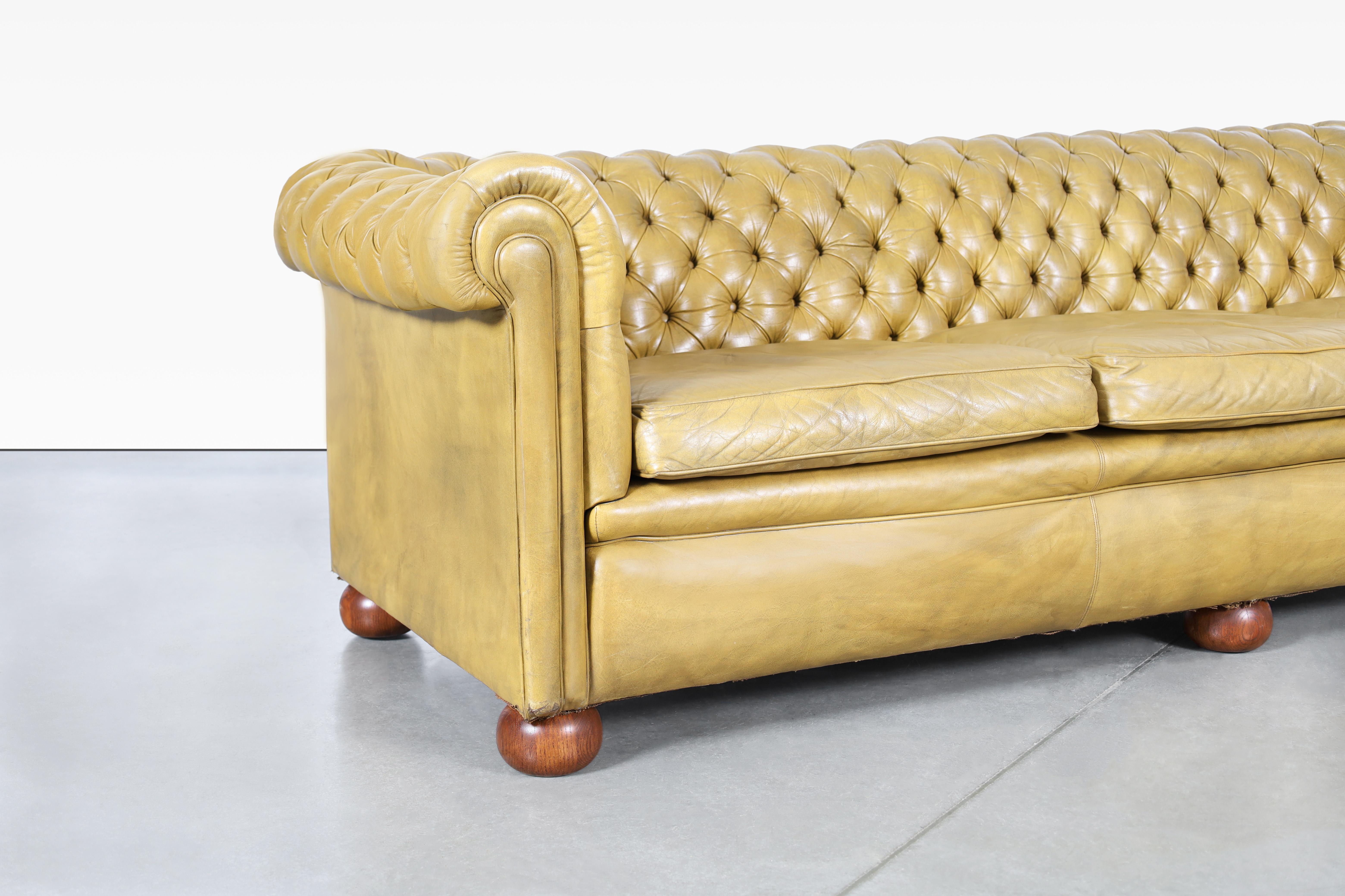 Mid-Century Modern Vintage English Leather Chesterfield Sofa For Sale