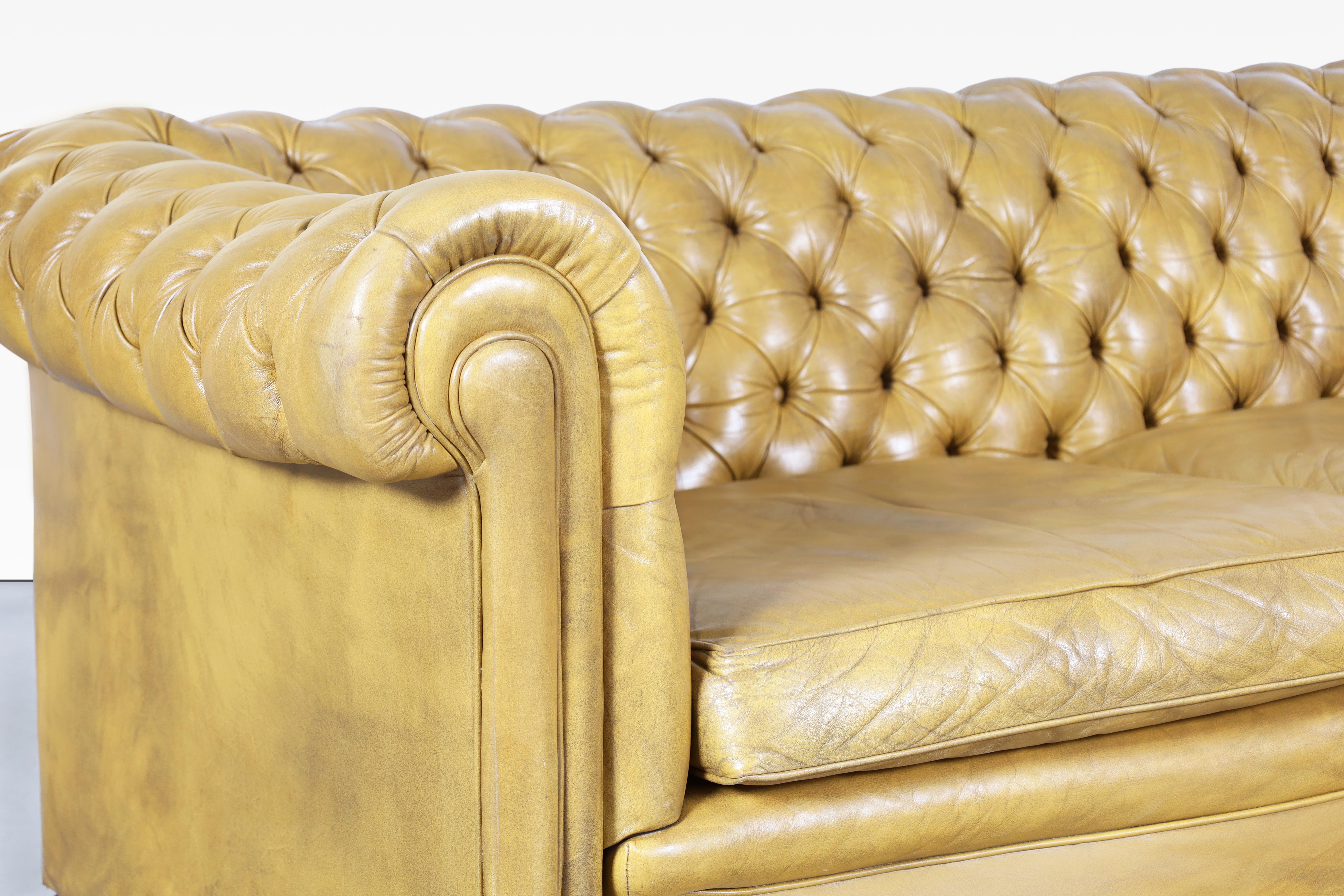 British Vintage English Leather Chesterfield Sofa For Sale