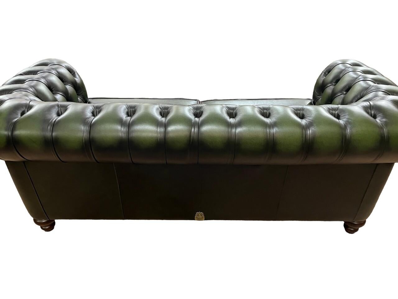 Contemporary Vintage English Leather Chesterfield Sofa