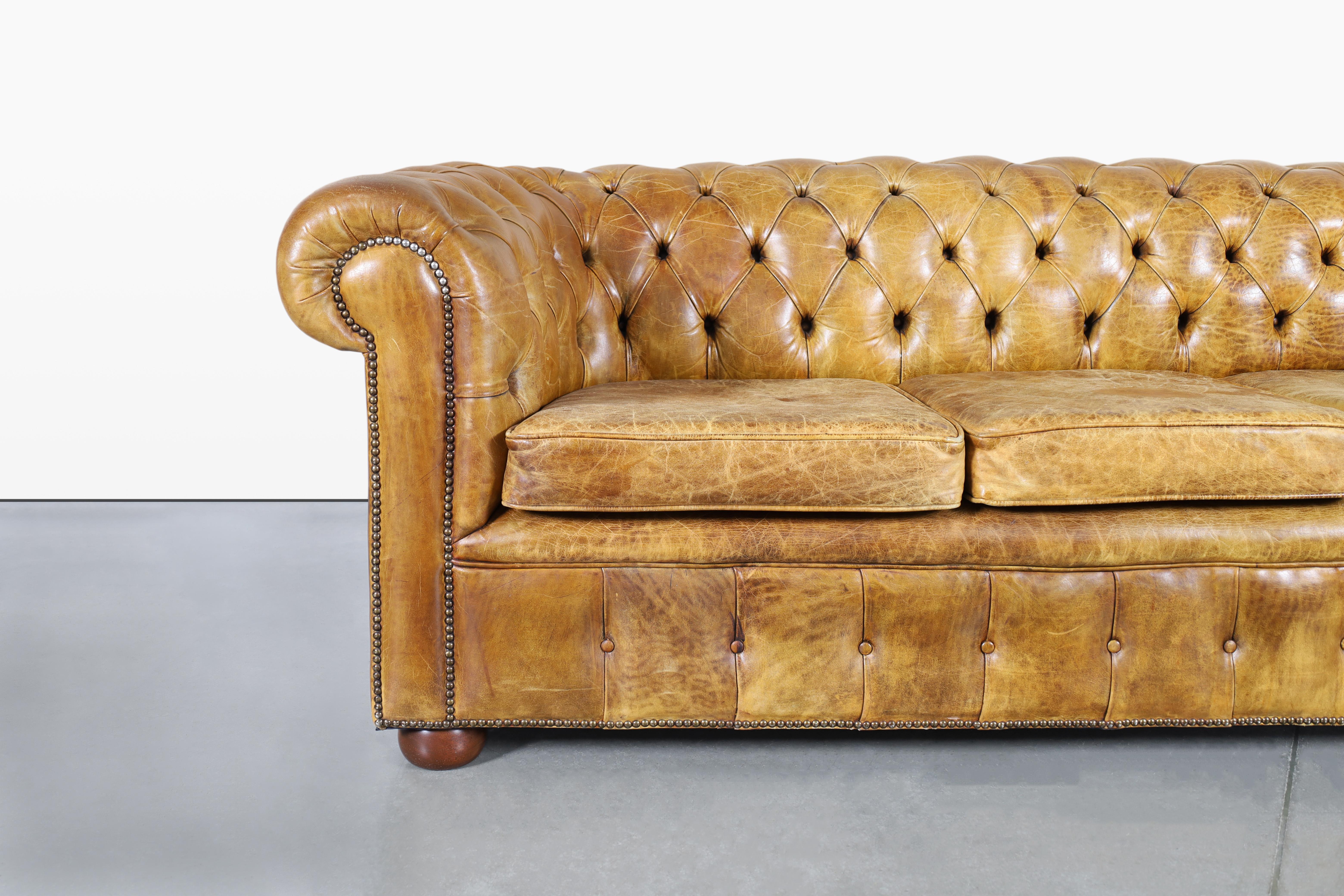 Vintage English Leather Chesterfield Sofa For Sale at 1stDibs