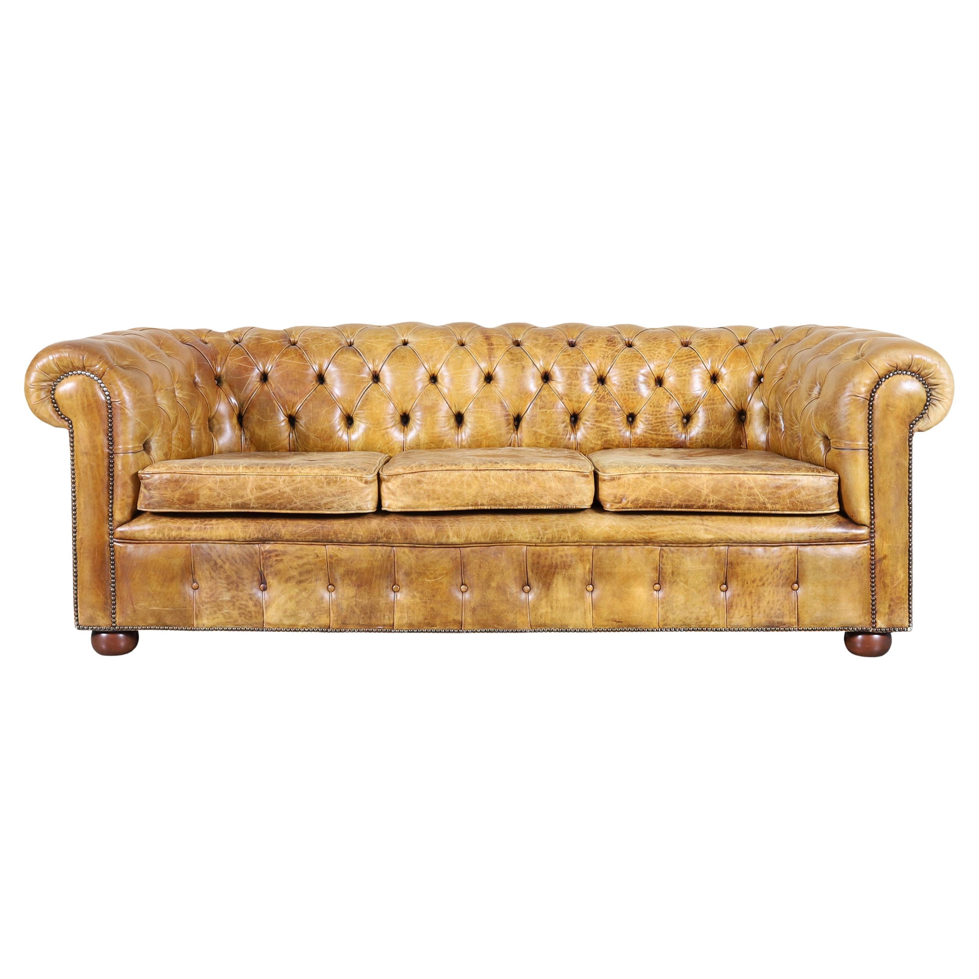 Vintage English Leather Chesterfield Sofa